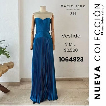 1064923  Vestido azul corset tablas