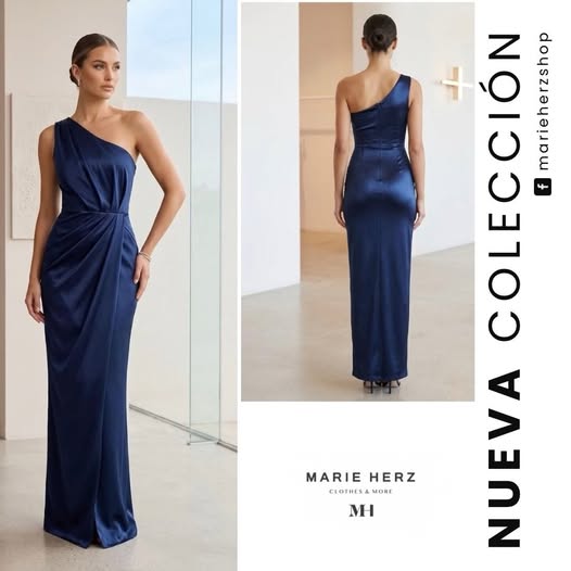 1064926  Vestido azul marino satin