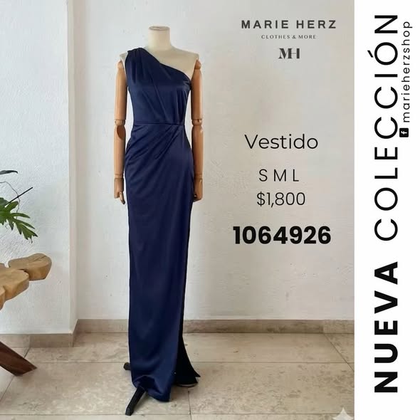 1064926  Vestido azul marino satin