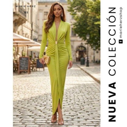 1064944  Vestido verde licra Manga larga