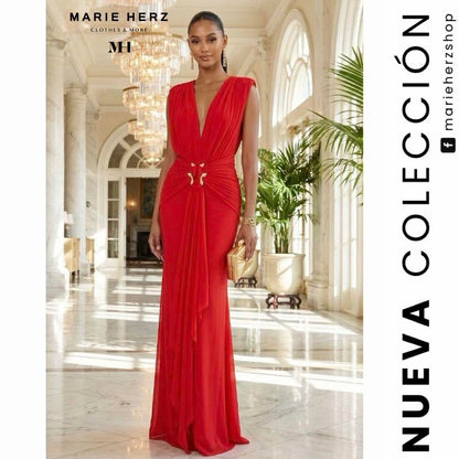 1064982  Vestido rojo broche dorado