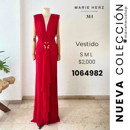 1064982  Vestido rojo broche dorado