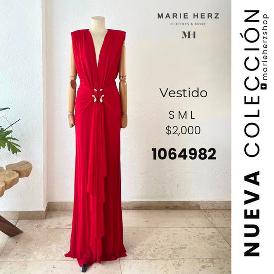 1064982  Vestido rojo broche dorado
