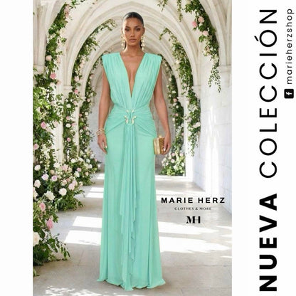 1064985  Vestido aqua broche