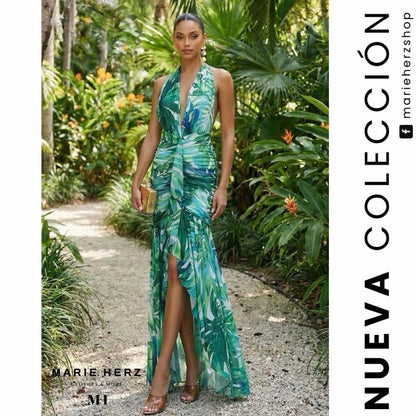1064988  Vestido flores verdes halter