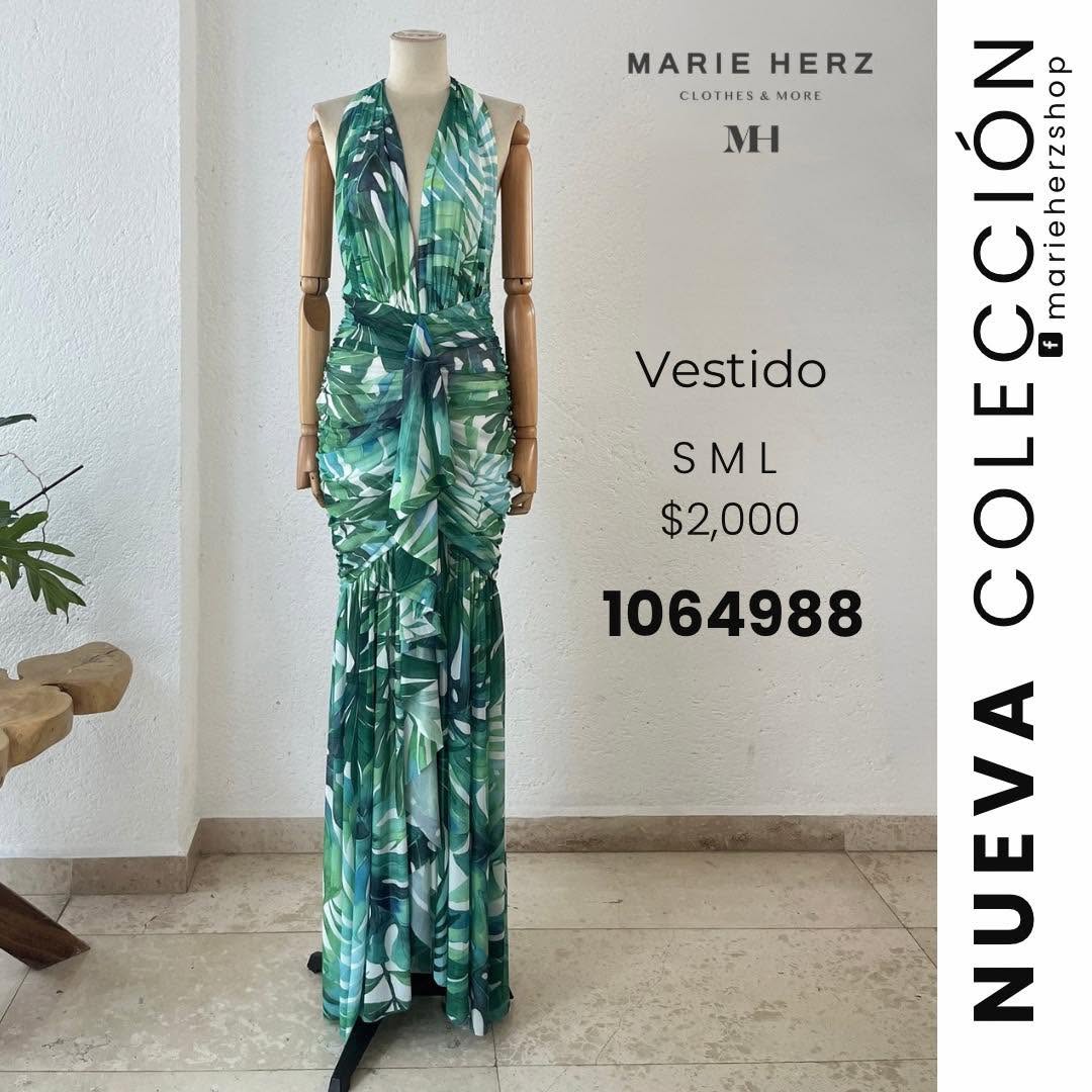 1064988  Vestido flores verdes halter