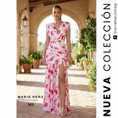 1064991  Vestido flores rojas