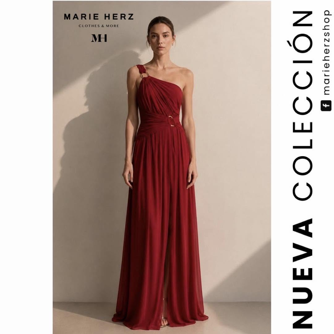 1065022  Vestido vino hebilla hombro