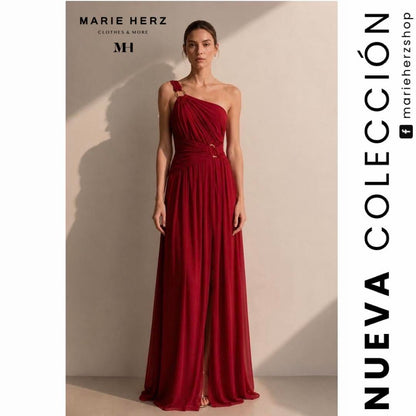 1065022  Vestido vino hebilla hombro