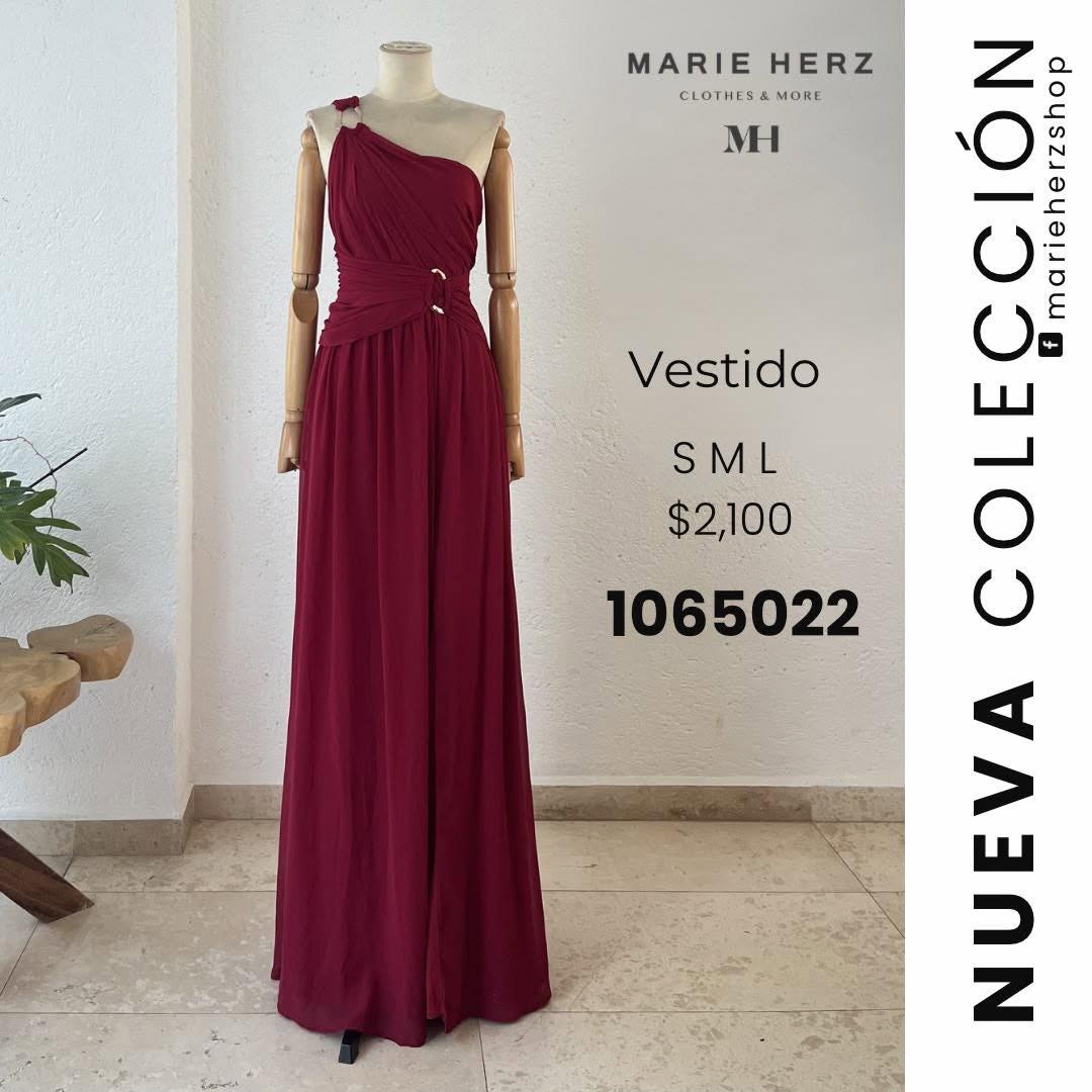 1065022  Vestido vino hebilla hombro