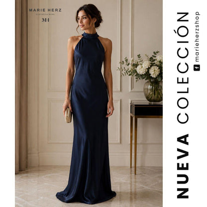 1065043  Vestido azul marino halter