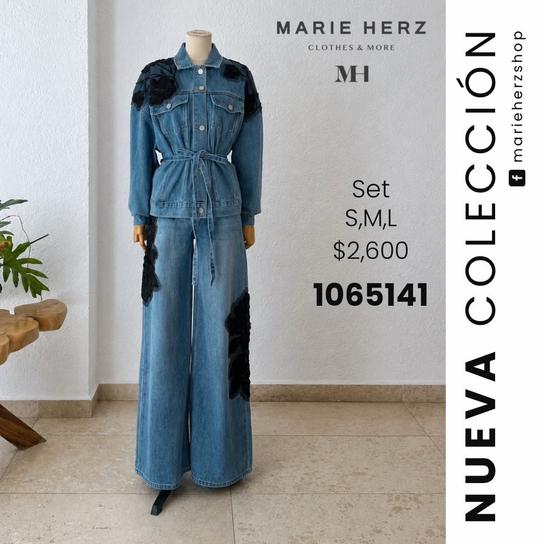 1065141  Set de mezclilla flor negra