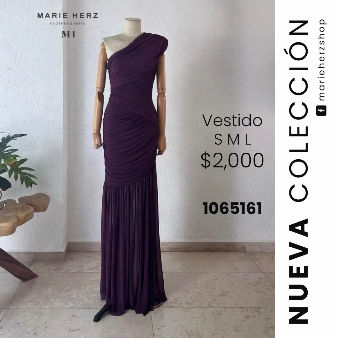 1065161  Vestido uva hombro drapeado