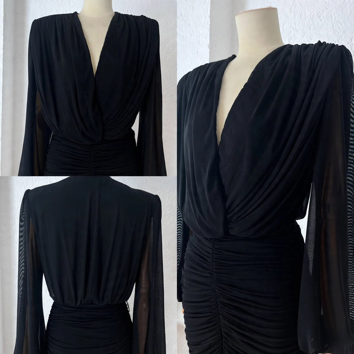 1065164  Vestido negro drapeado manga larga
