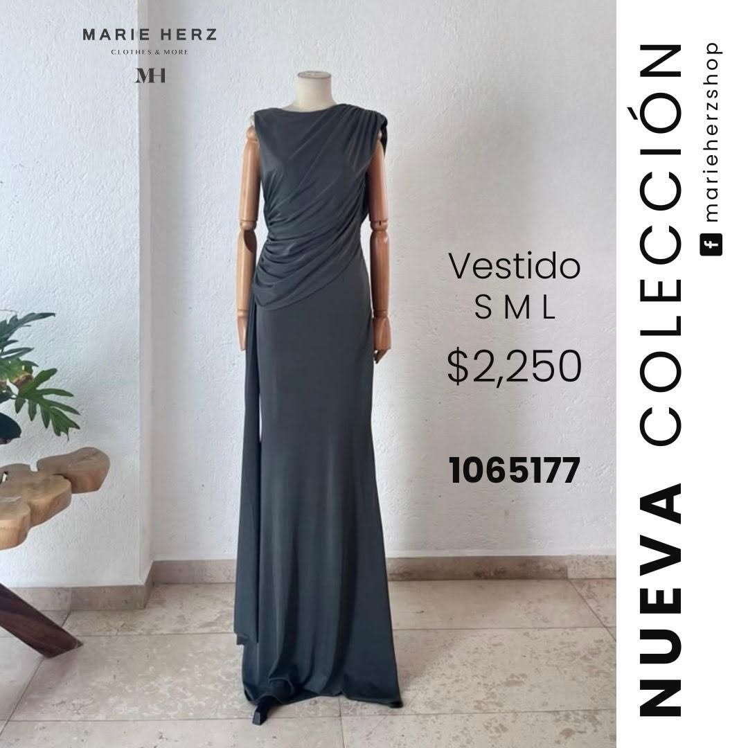 1065177  Vestido gris drapeado
