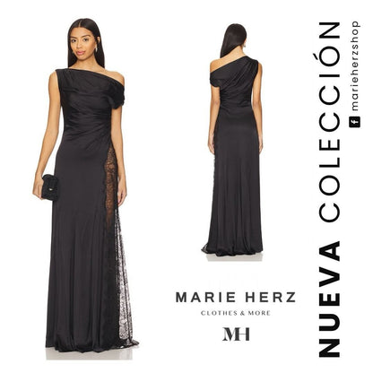 1065195  Vestido negro encaje pierna