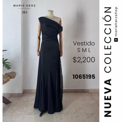 1065195  Vestido negro encaje pierna