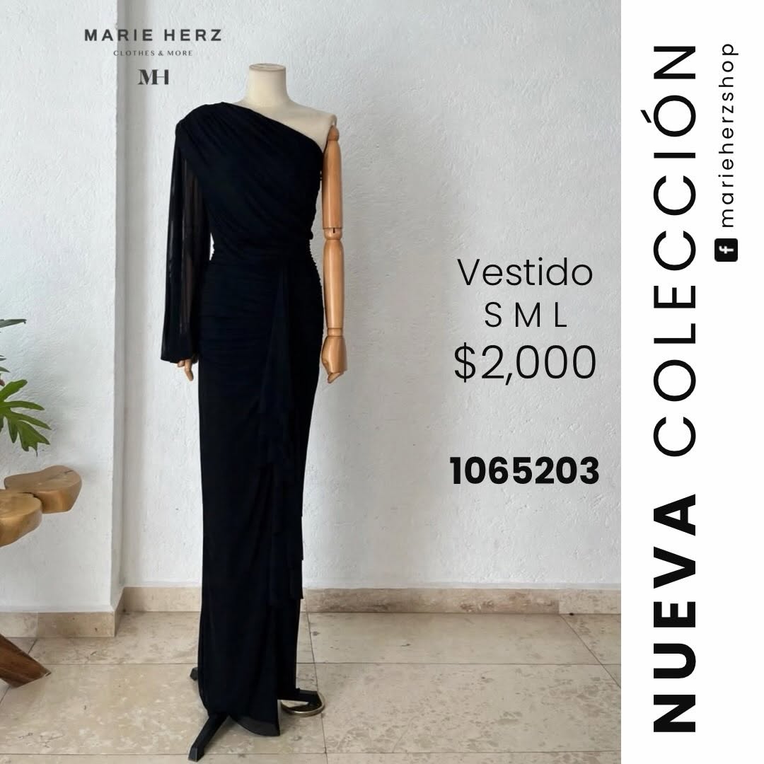 1065203  Vestido negro una manga olán