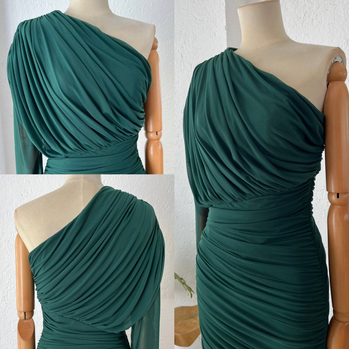 1065212  Vestido drapeado 1manga verde