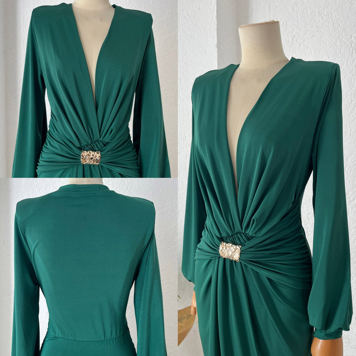 1065218  Vestido licra verde broche