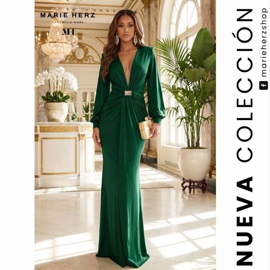 1065218  Vestido licra verde broche