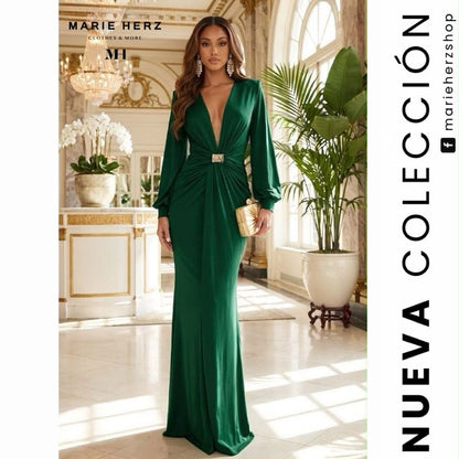1065218  Vestido licra verde broche