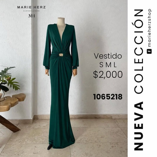1065218  Vestido licra verde broche
