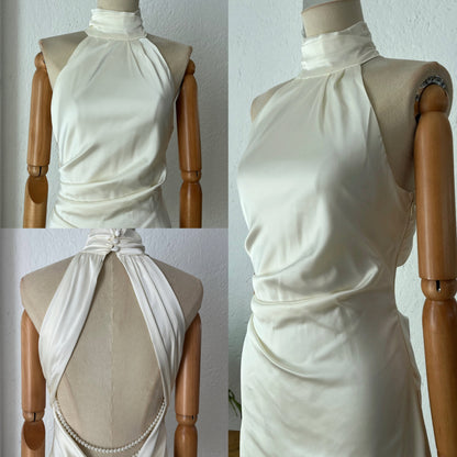 1065224  Vestido blanco satin perlas