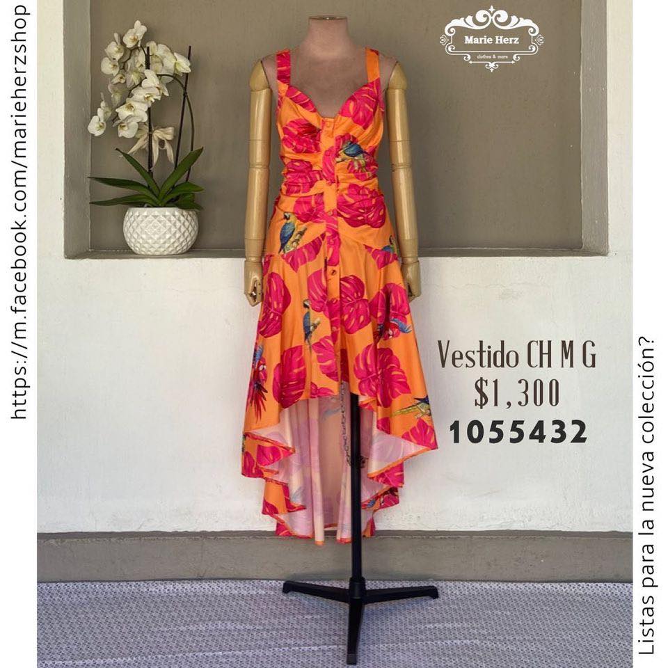 1055432  Vestido asimétrico naranja flores