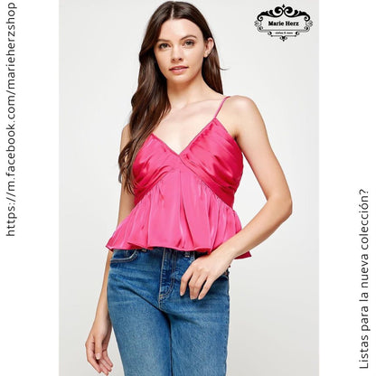 1056339  Blusa satín rosa tirantes