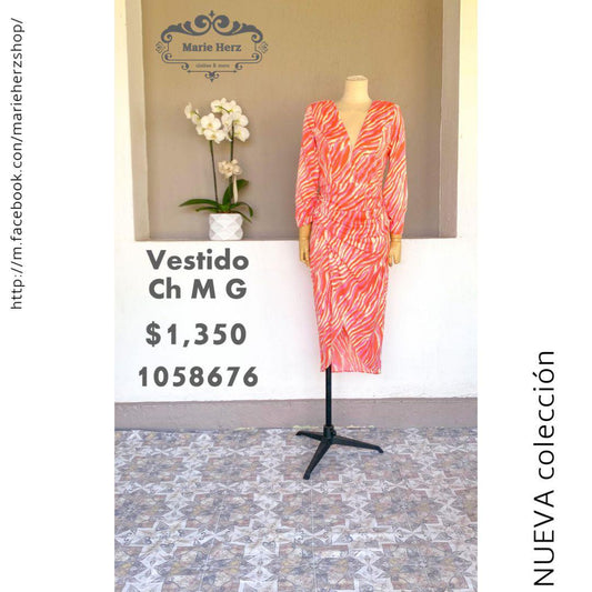 1058676  Vestido zebra naranja rosa